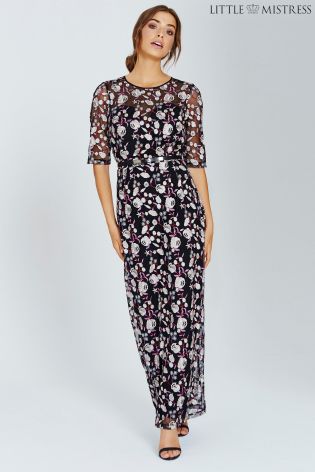 Little Mistress Embroidered Floral Maxi Dress